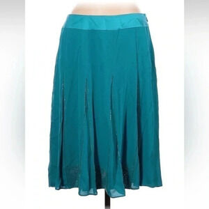 Vintage Bill Burns Teal 100% Silk A-Line Pleated Skirt Sequins Size 12 Large